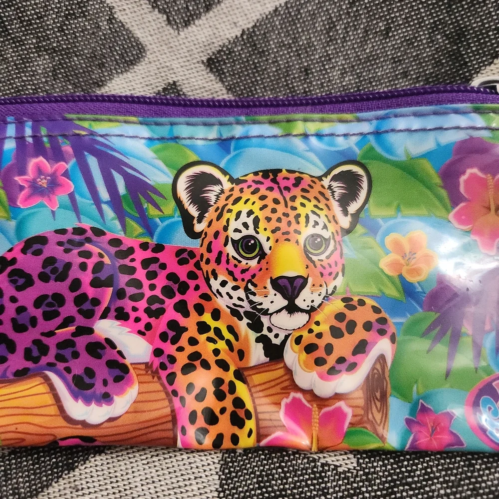 Vintage Lisa Frank Hunter Leopard Vinyl Zippered Pencil Pouch Case 7.5